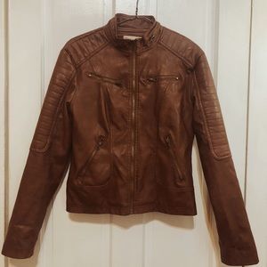 Vegan, brown leather moto jacket